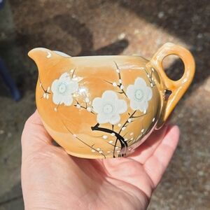 Beautiful Vintage Peach Lusterware Creamer Pitcher W/ White Plum Blossoms Japan